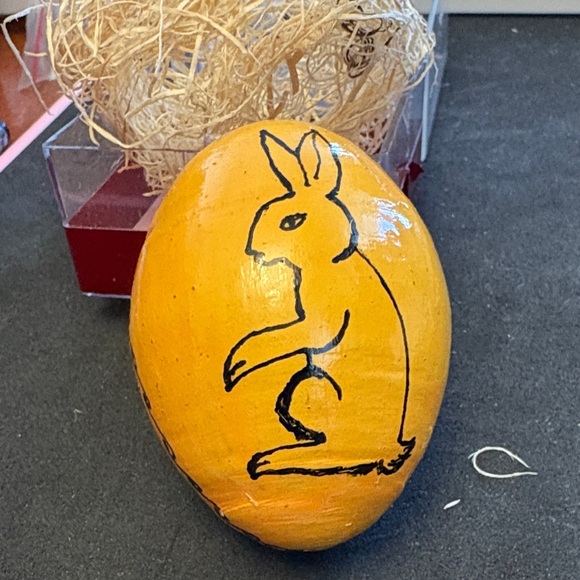 Handcrafted Orange Wood Rabbit Easter Egg Called Pysanda - Picture 3 of 8